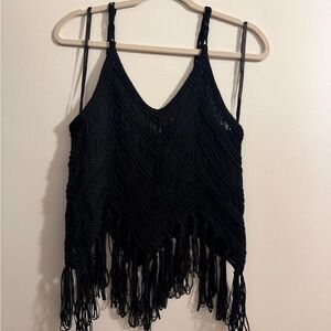 Vici Black Crochet Fringe Tank Top